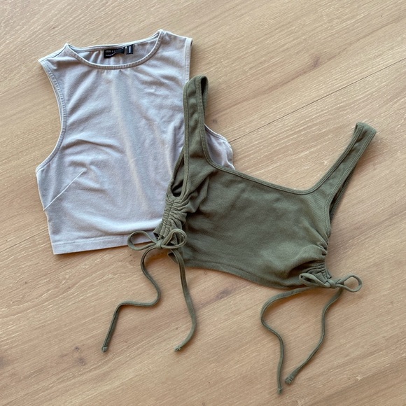 ASOS Design 2-pack Crop Tops Sizes US 2/4 in Khaki and Mint - Picture 1 of 16